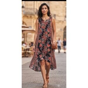 Vintage Inspired Neeru Kumar Women's Sleeveless High-Low Dress S Boho Botanical
